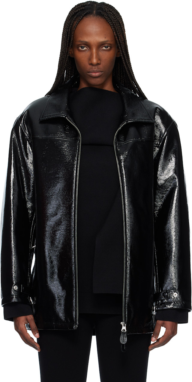 Courreges 21 ヴィンテージ スタジャンブラック Courrèges: Black Oversized Vinyl Jacket | SSENSE