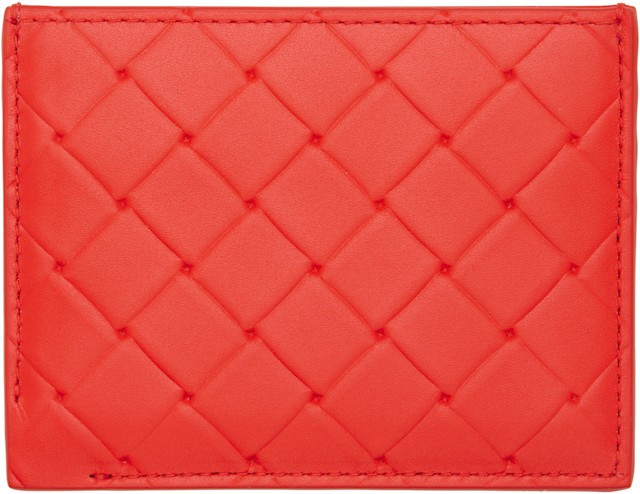 Bottega Veneta: Red Intrecciato Stamp Credit Card Holder | SSENSE