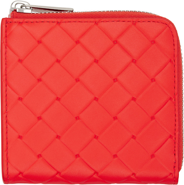 Bottega Veneta: オレンジ Intrecciato Stamp スクエア ジップ