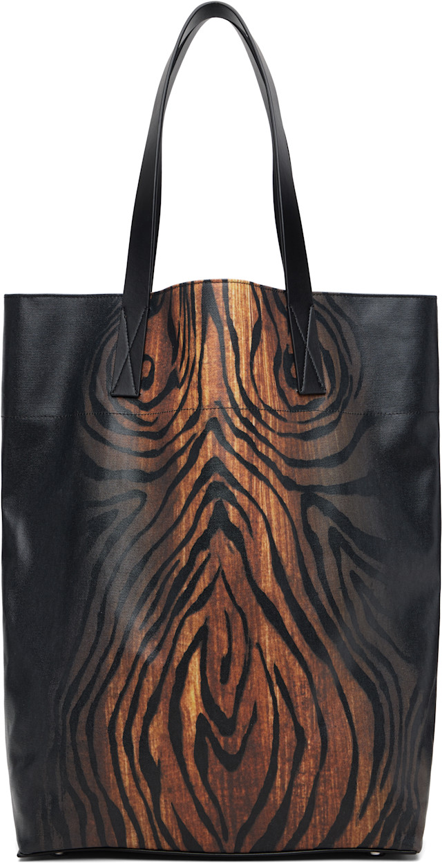 Jean Paul Gaultier: Black & Brown Coated Canvas Printed Wood Tote