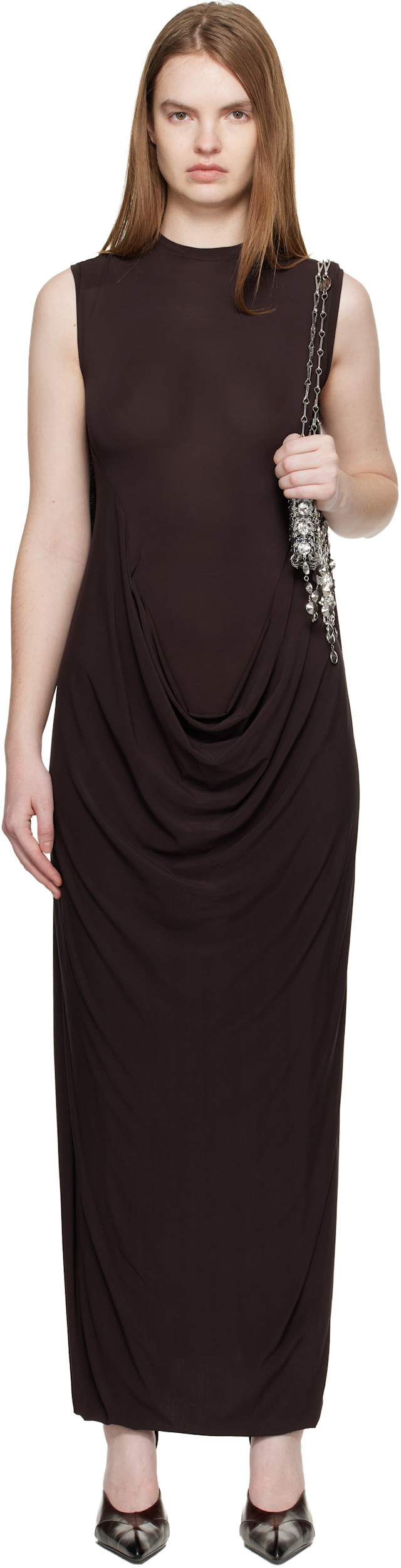 Jean Paul Gaultier: Brown Double Layer Draped Maxi Dress | SSENSE