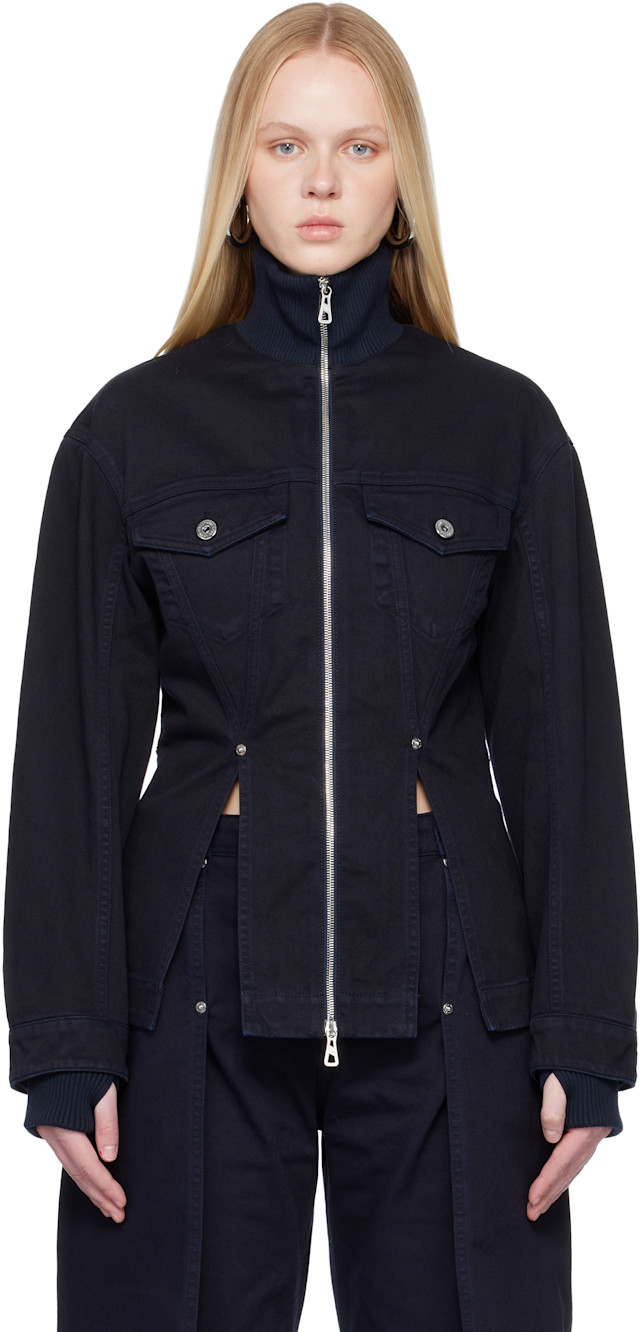 Jean Paul Gaultier: Navy 'The Slit' Denim Jacket | SSENSE