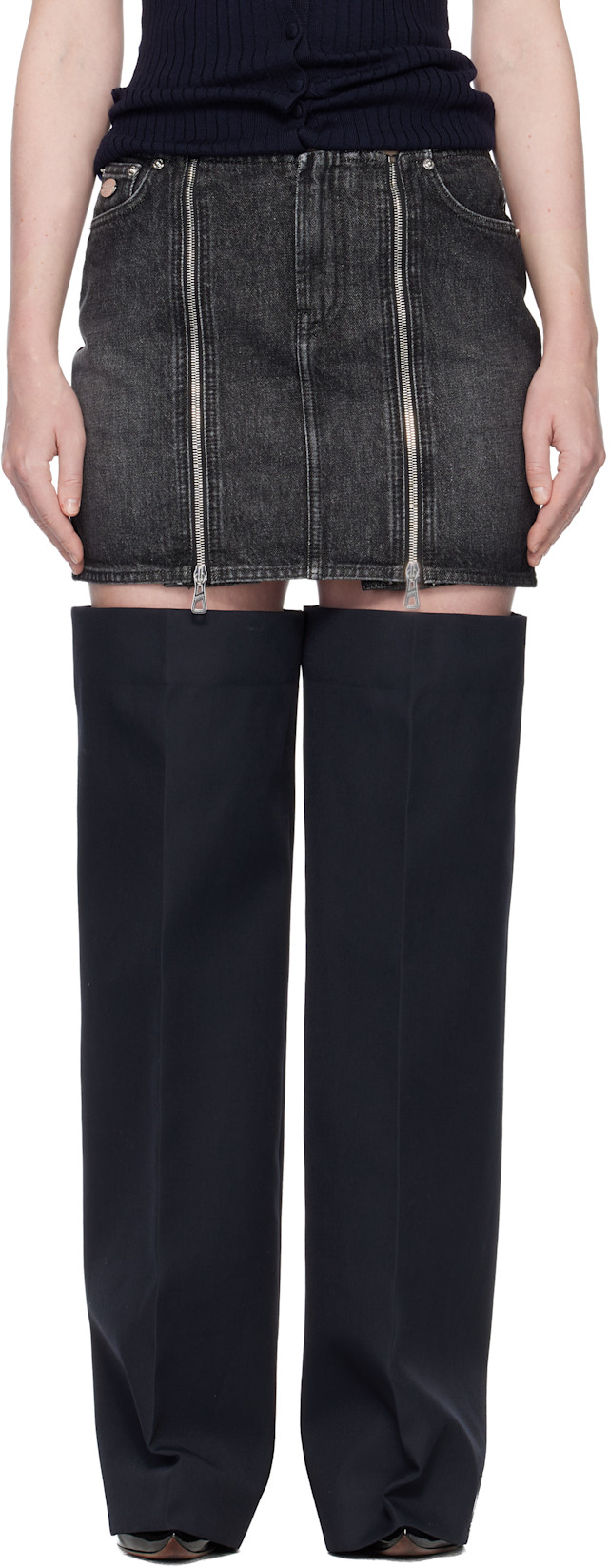 Jean Paul Gaultier: Black Front Zipped Denim Miniskirt | SSENSE