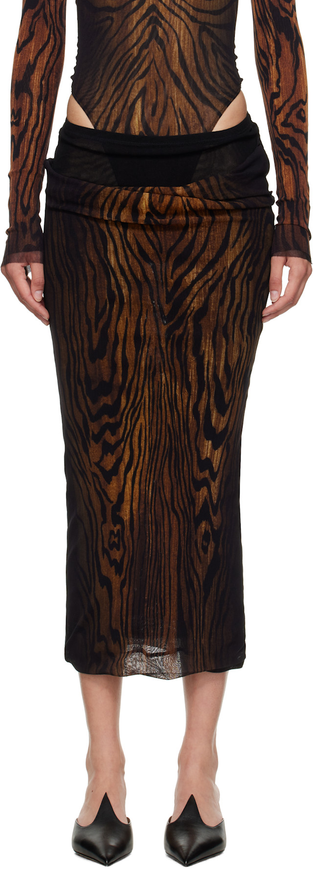Jean Paul Gaultier: Black & Brown 'The Long Draped Wood' Midi