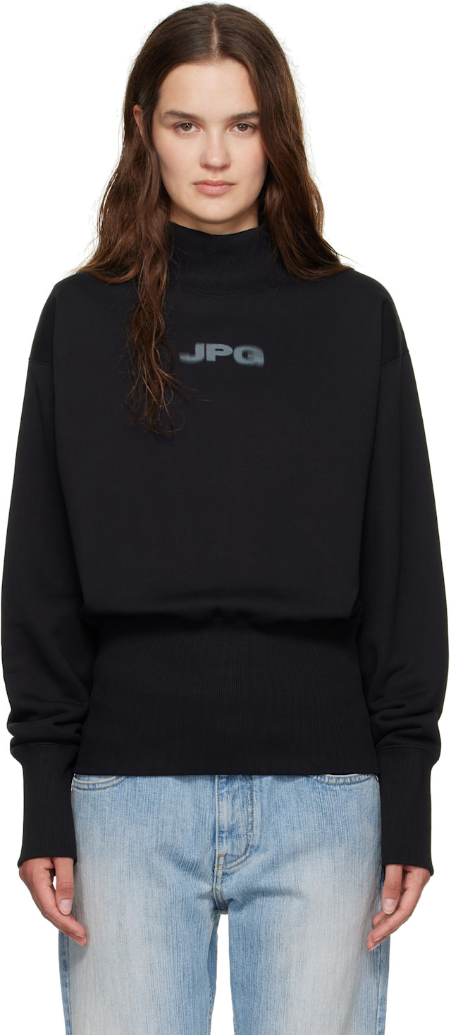 Jean Paul Gaultier: Black Cropped Crew Neck 'JPG' Sweatshirt | SSENSE