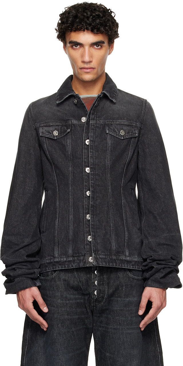 Jean Paul Gaultier: Black Oversized Sleeves Denim Jacket | SSENSE Jean Paul Gaultier: Black Oversized Sleeves Denim Jacket | SSENSE
