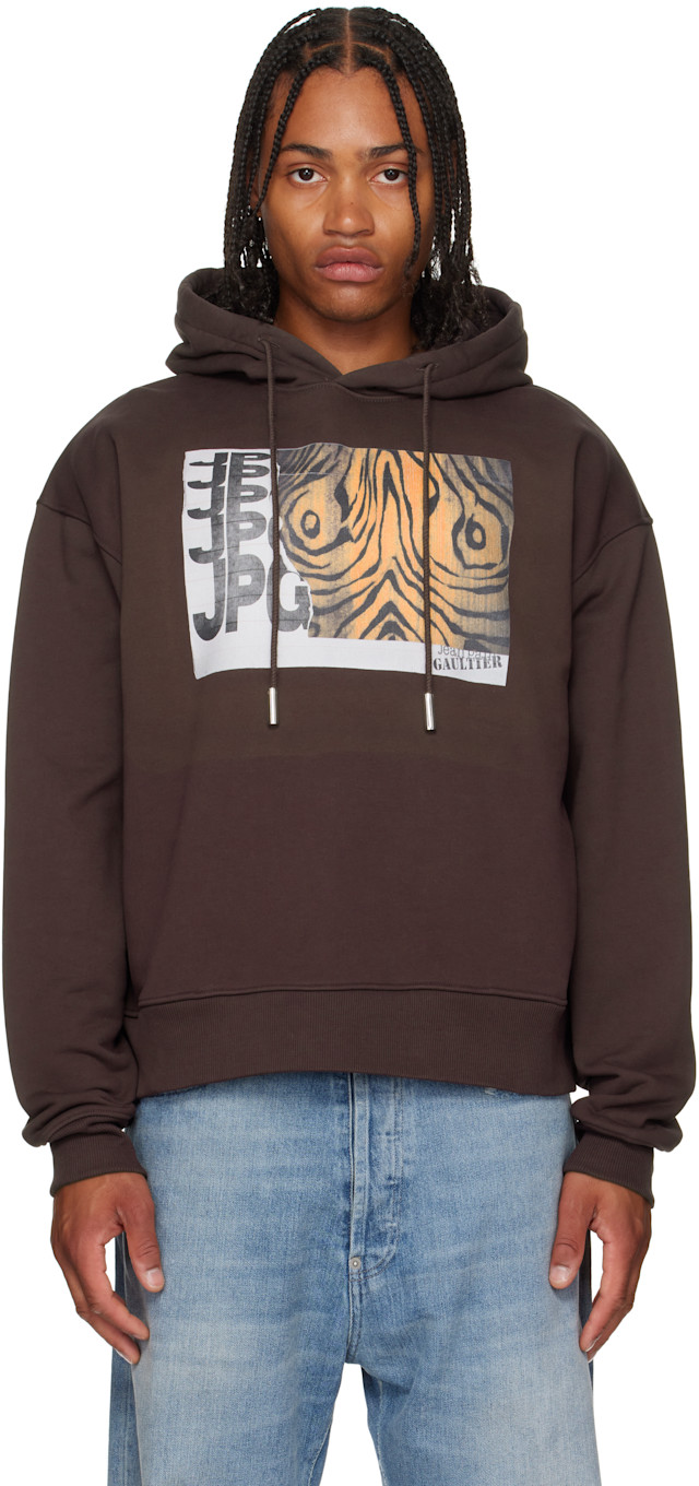 Jean Paul Gaultier: Brown Printed Wood Hoodie | SSENSE