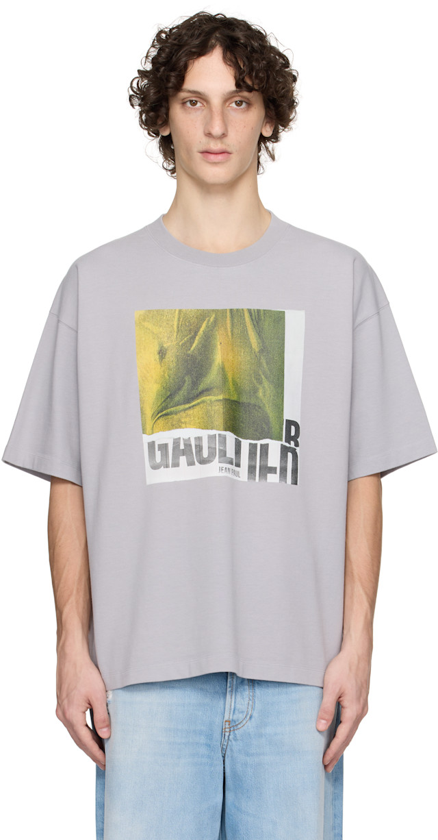 JeanPaulGaultier Homme切り返しTシャツ Jean Paul Gaultier: SSENSE Exclusive Gray Cotton Oversized Printed