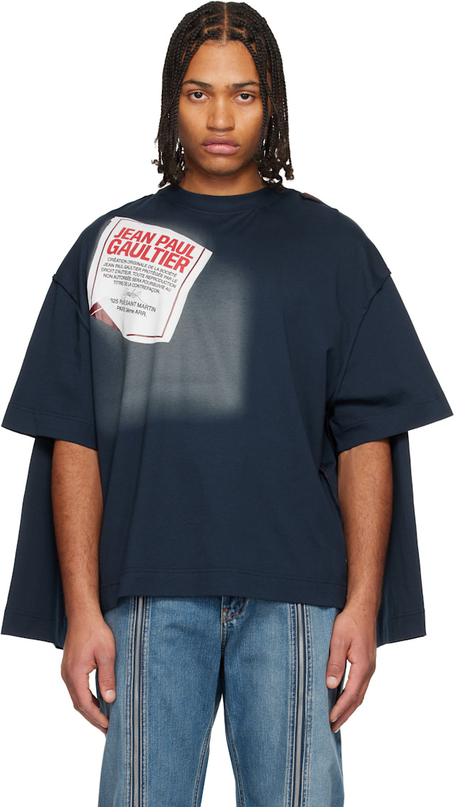 Jean Paul Gaultier: Navy 'The Gaultier Label' Double T-shirt | SSENSE