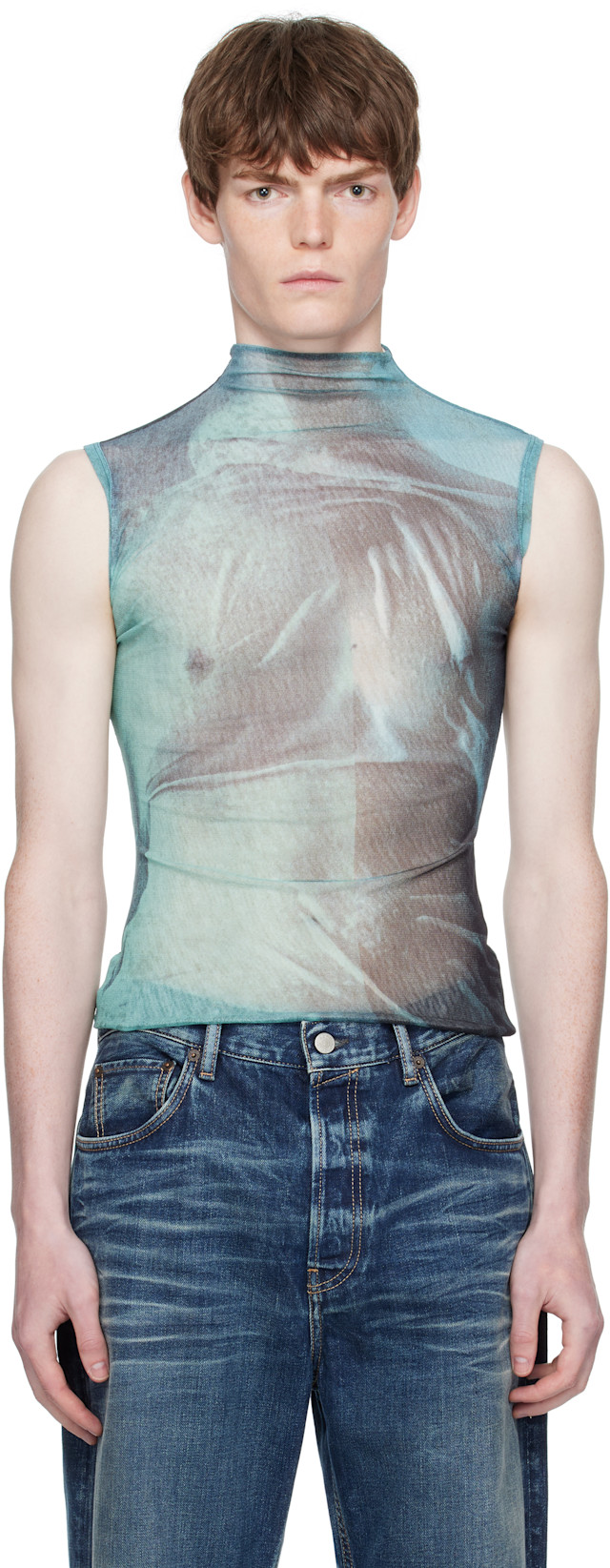 Jean Paul Gaultier: Blue Printed Water Turtleneck | SSENSE Canada