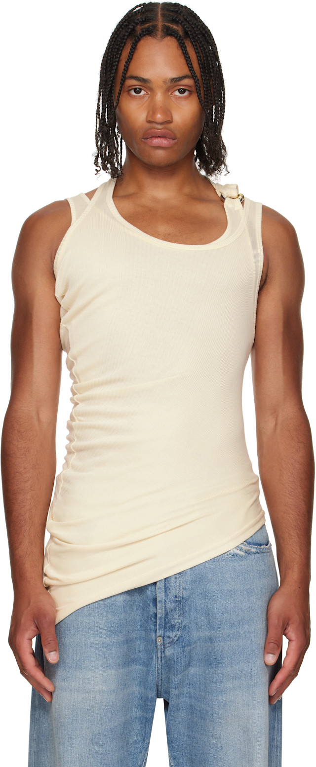 Jean Paul Gaultier メッシュタンクトップ Jean Paul Gaultier Beige Mesh Medallion Print Tank Top | Harrods US