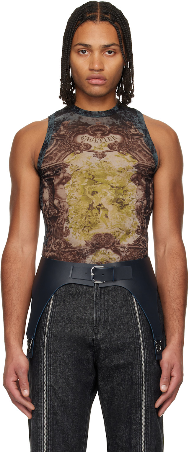 Jean Paul Gaultier: Navy & Beige 'The Médallion' Tank Top | SSENSE