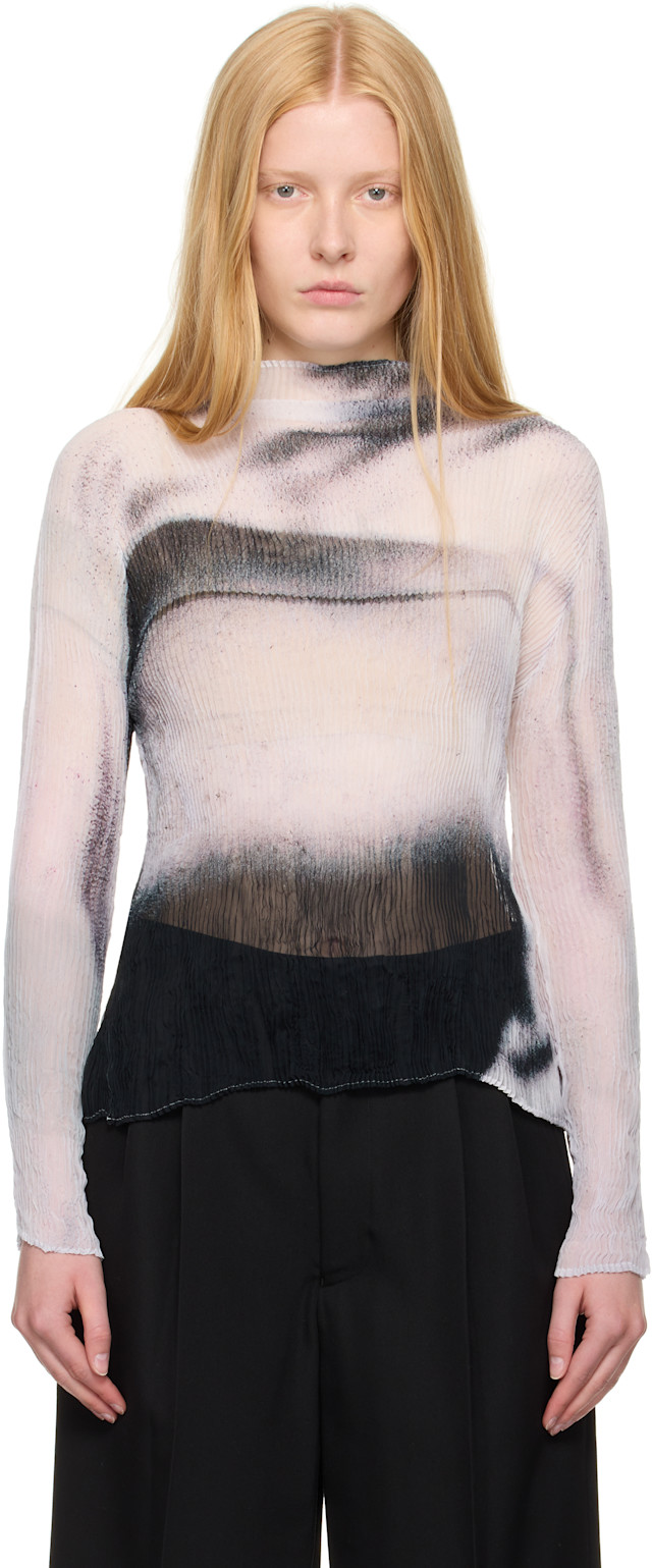 ISSEY MIYAKE: White & Black Shadow Study Pleats Chiffon Twist