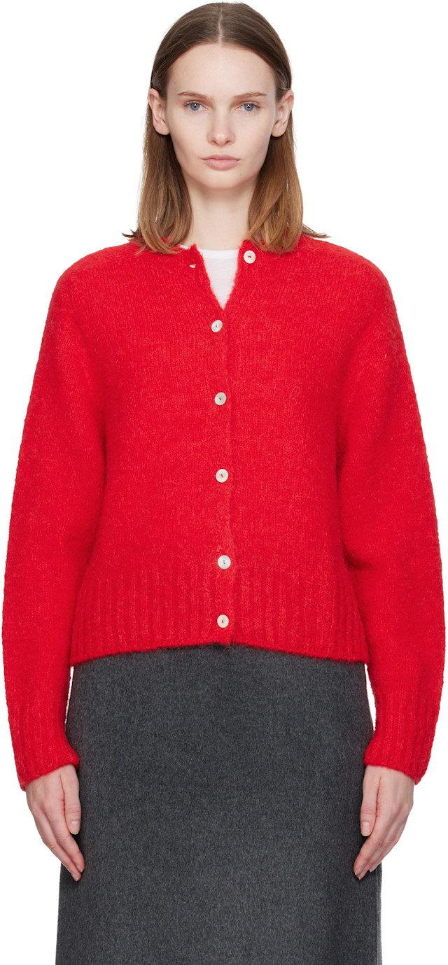 NOTHING WRITTEN アルパカ ニットカーディガン Nothing Written: Red Alpaca Knit Cardigan | SSENSE