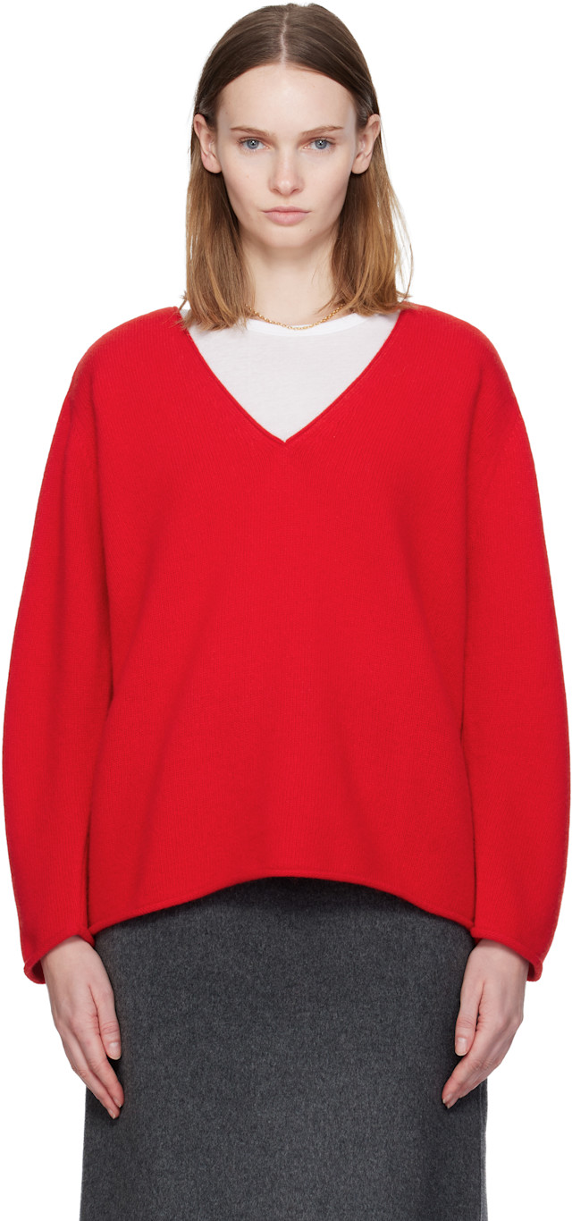 Nothing Written: Red Cerin Deep V-Neck Sweater | SSENSE