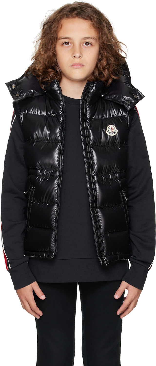 Moncler Enfant: Big Kids Black Ania Hooded Down Vest | SSENSE