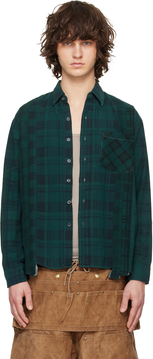 NEEDLES: Green Flannel 7 Cuts Shirt | SSENSE