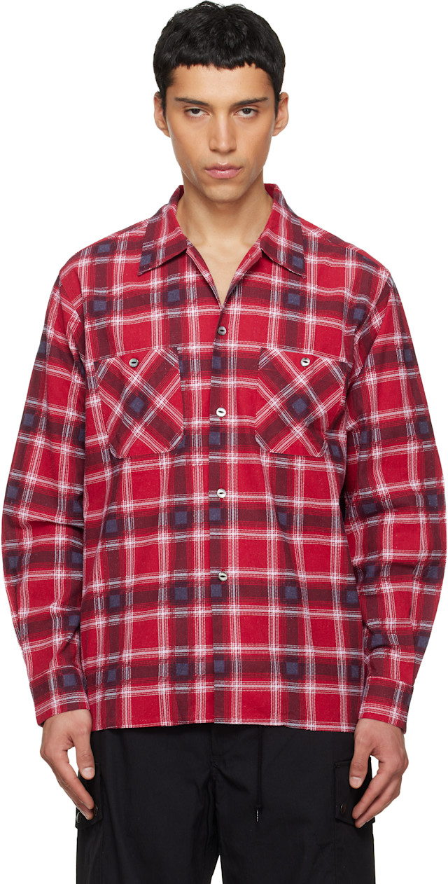 NEEDLES: Red One-Up Printed Flannel Shirt | SSENSE NEEDLES: Red One-Up Printed Flannel Shirt | SSENSE