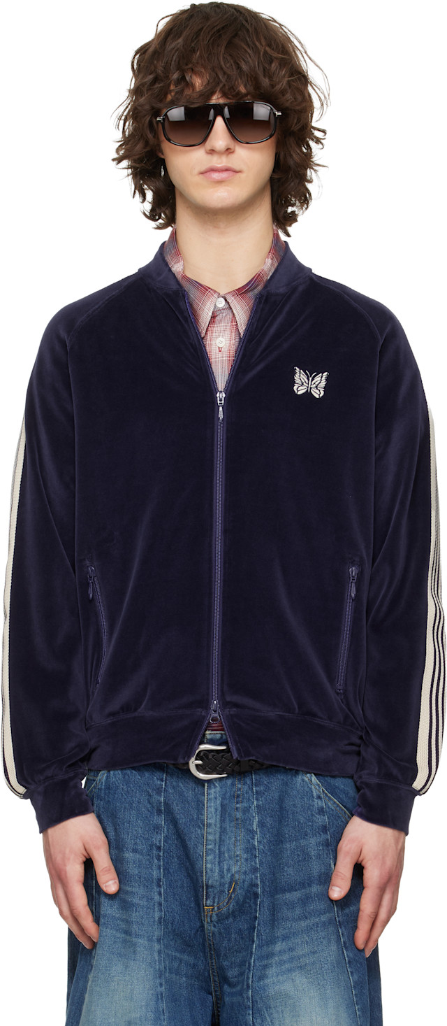 NEEDLES: Navy Rib Collar Track Jacket | SSENSE Canada