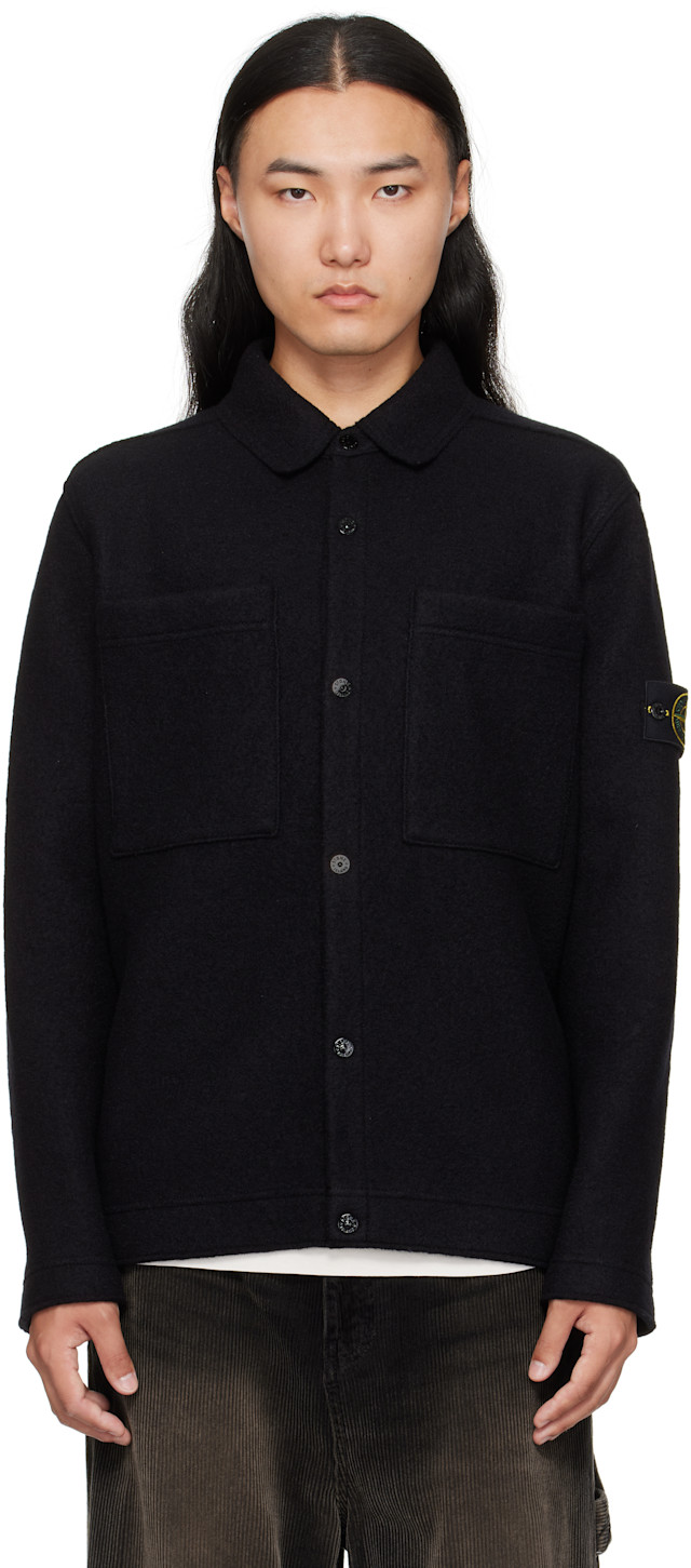 Stone Island: Black 5100058 Felted RWS Wool Jacket | SSENSE