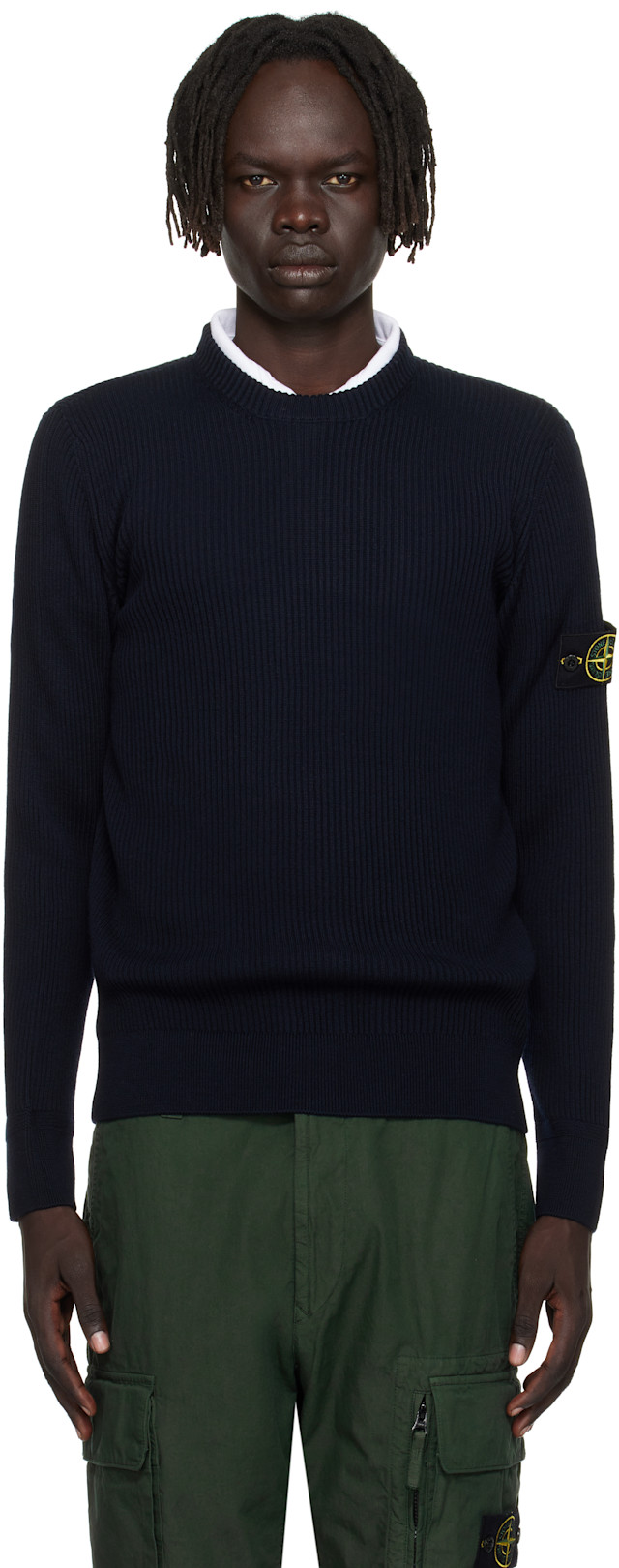 STONE ISLAND ネイビー リブ編みセーター 確実正規品 即決は値下げ可