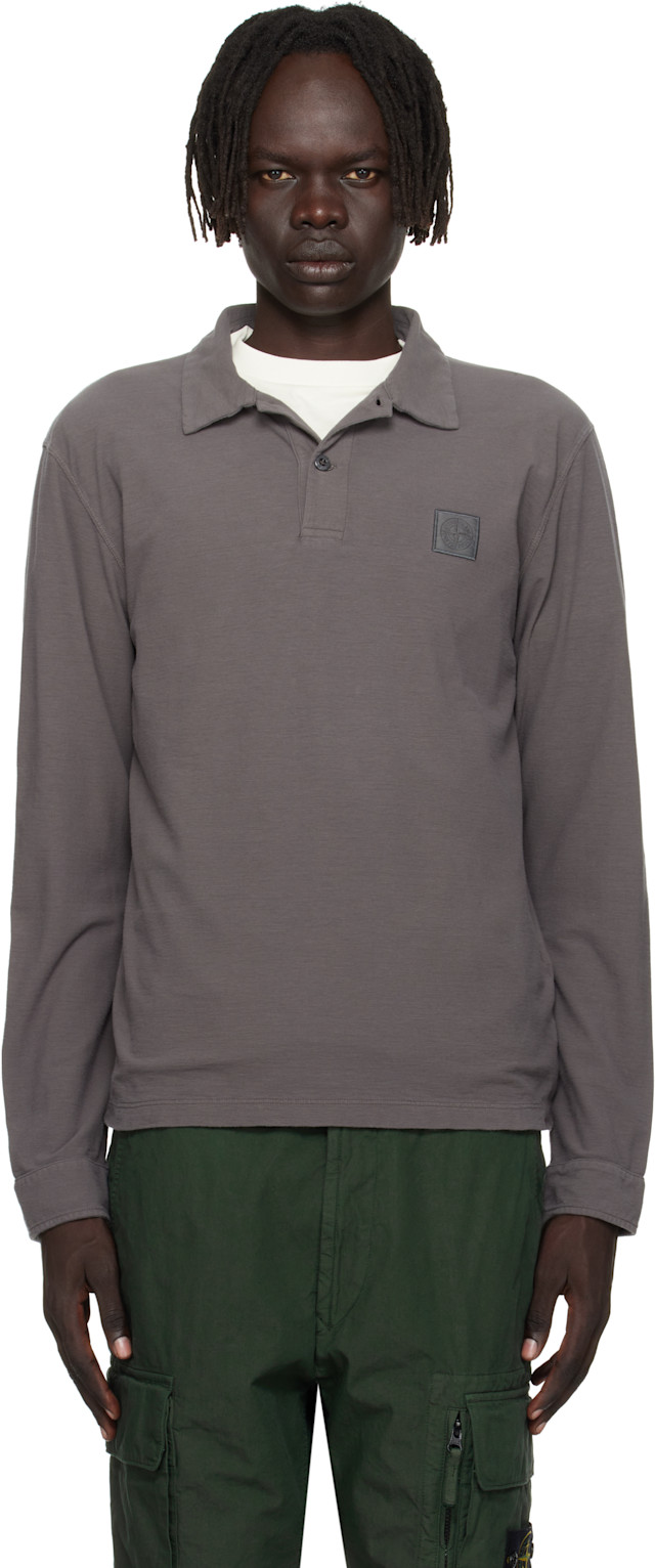 Stone Island: Gray 2200011 Long Sleeve Cotton Jersey Polo | SSENSE