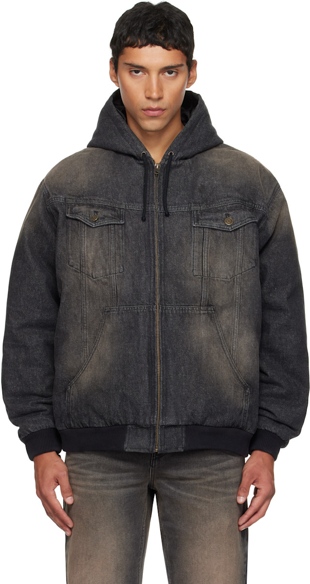 EGONlab: Black & Brown Hooded Denim Jacket | SSENSE