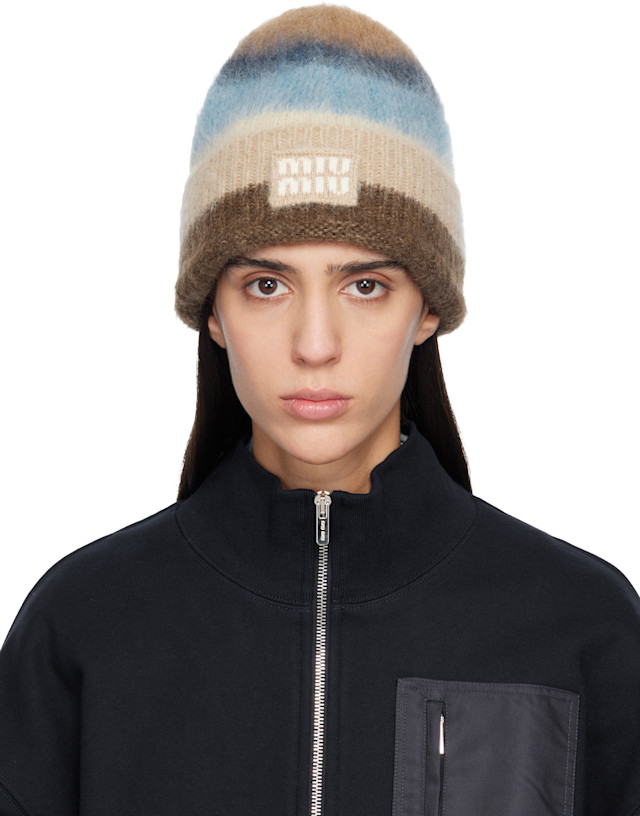 Miu Miu: Brown & Blue Mohair Beanie | SSENSE Canada