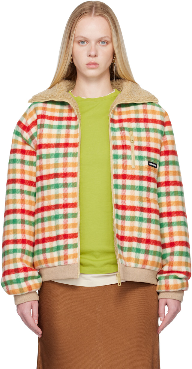 Miu Miu: Multicolor Fleece-Lined Checked Blouson Jacket | SSENSE