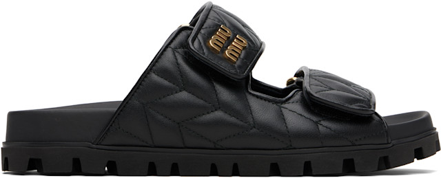 Miu Miu: Black Matelassé Nappa Leather Sandals | SSENSE Canada