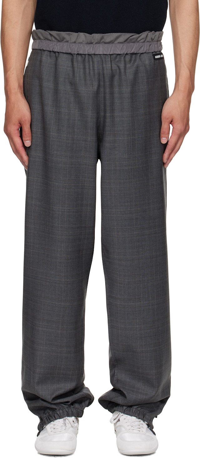 MIU MIU 24AWランウェイピース チャコールグレー ウール スラックス Miu Miu: Gray Wool Track Trousers | SSENSE Canada