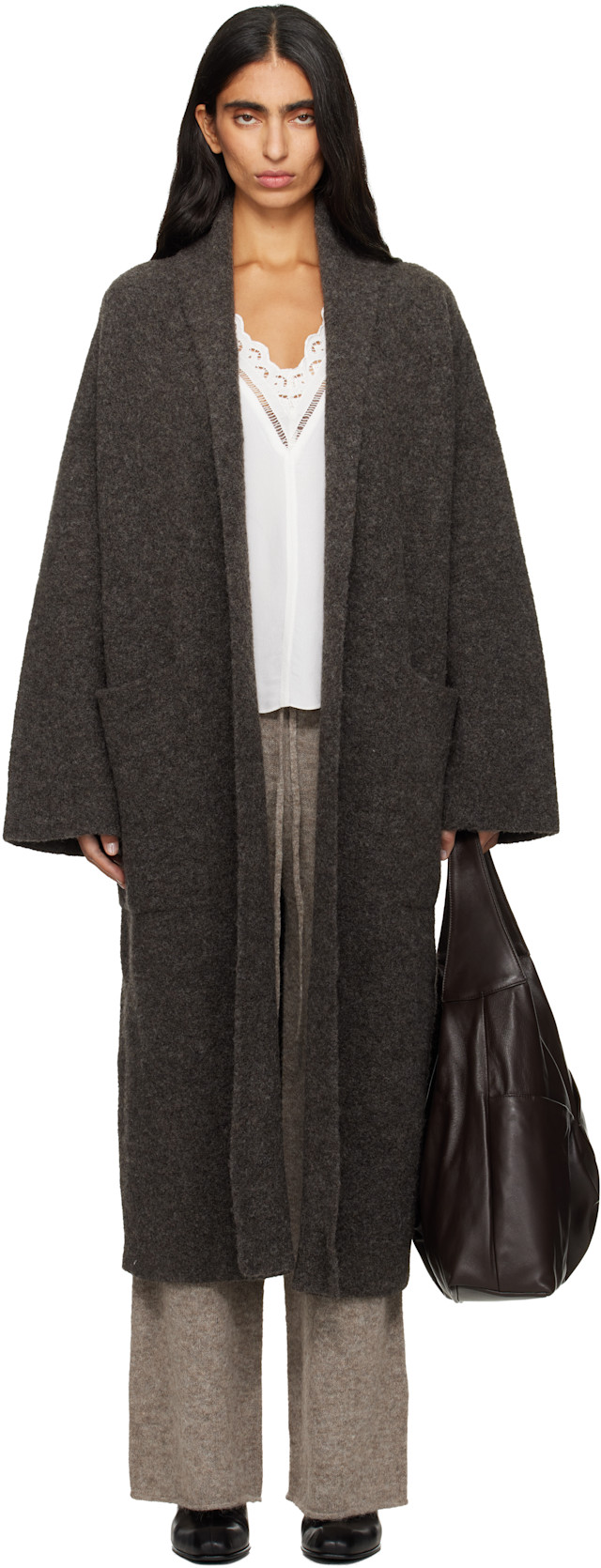LAUREN MANOOGIAN グレー ダブルブレストニットコート M Lauren Manoogian: Gray Double Face Long Coat | SSENSE