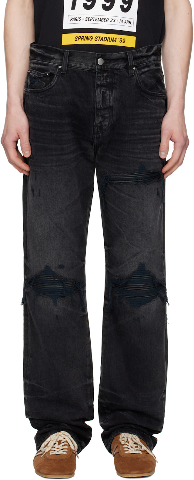 AMIRI: Black Leather Straight MX1 Jeans | SSENSE
