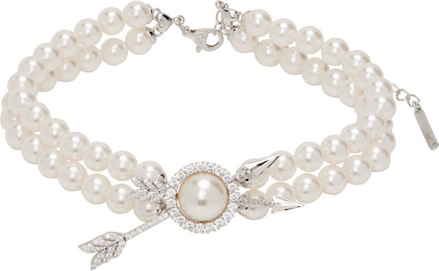 SHUSHU/TONG: YVMIN Edition Double Arrow Pave Double Faux-Pearl