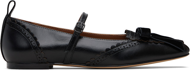 SHUSHU/TONG 黒ローファー 36 SHUSHU/TONG: Black Square-Toe Mary Jane Flats | SSENSE