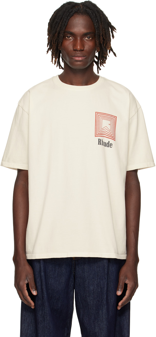 Rhude: Off-White Chevron Logo Repeat T-shirt | SSENSE