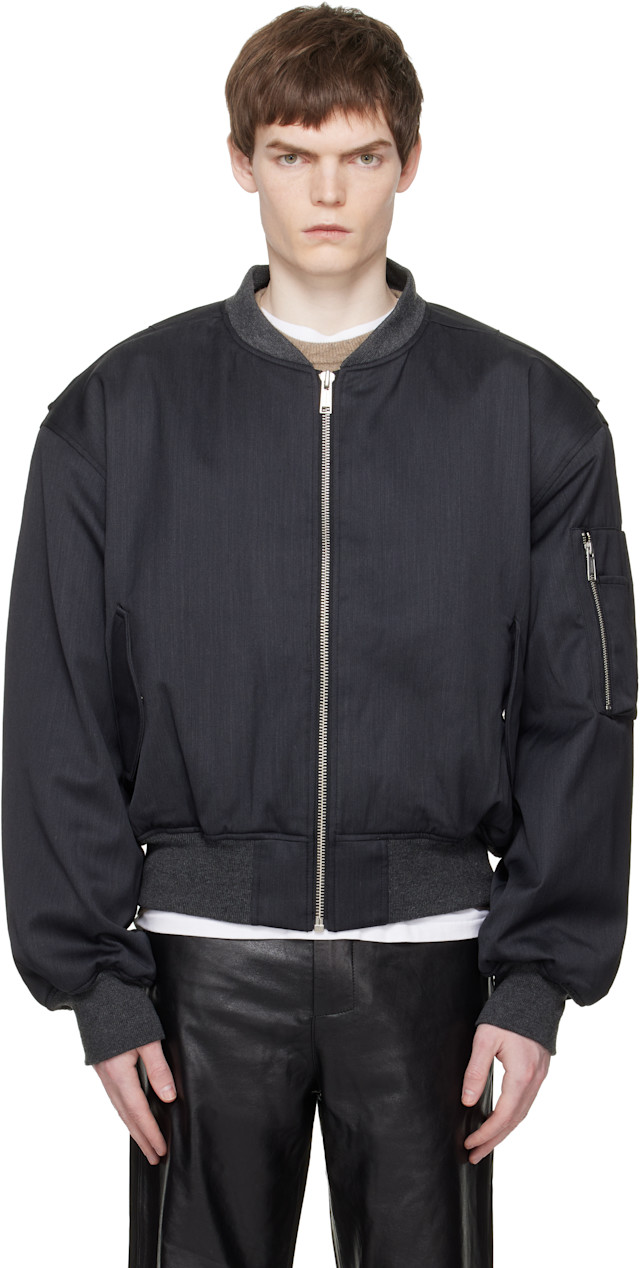 Entire Studios: Gray Cropped Broad Suiting Bomber Jacket | SSENSE