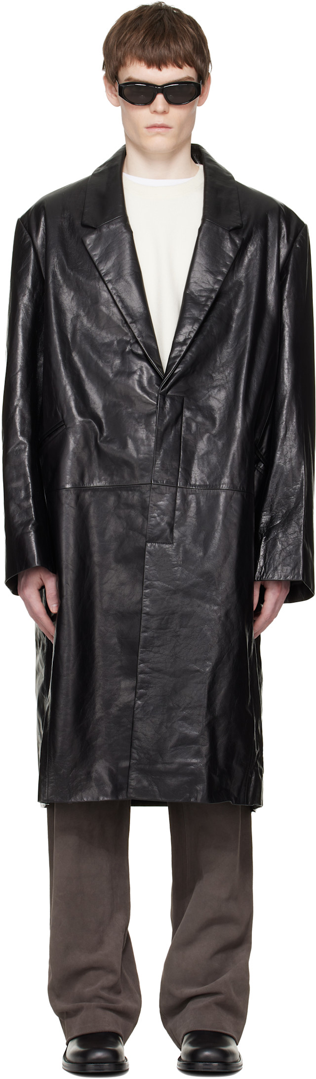 Entire Studios: Black Single Breasted Leather Coat | SSENSE