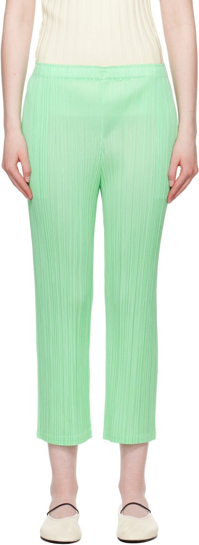 ISSEY MIYAKE、PLEATS PLEASE MONTHLY PLEATS PLEASE ISSEY MIYAKE: Green Monthly Colors May Trousers | SSENSE
