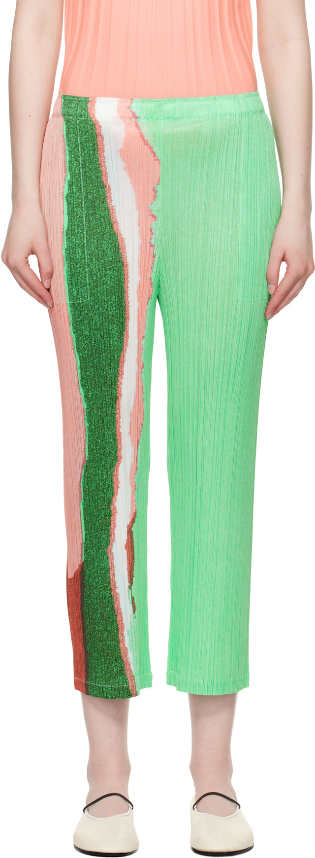 PLEATS PLEASE ISSEY MIYAKE: Green Grainy Colors Trousers | SSENSE