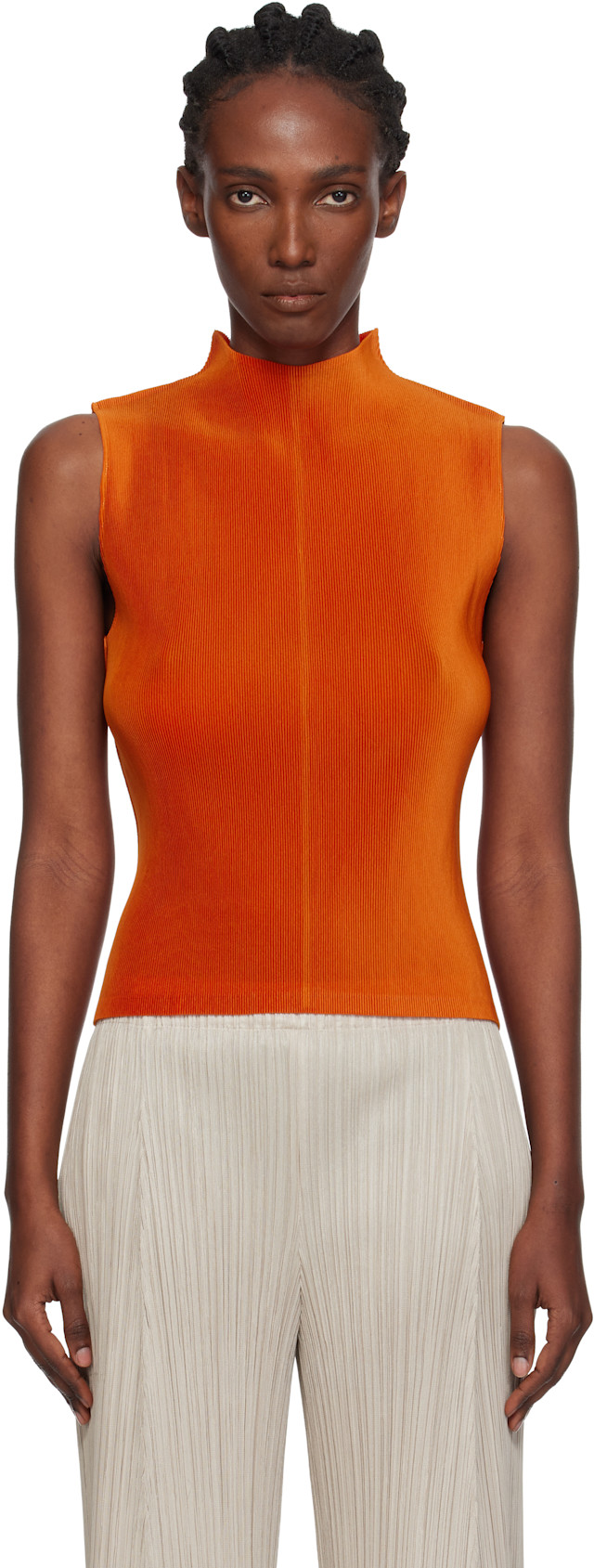 イッセイミヤケ◆PLEATS PLEASE◆タンクトップ◆♯3(7233) PLEATS PLEASE ISSEY MIYAKE: Orange Mist July Tank Top | SSENSE