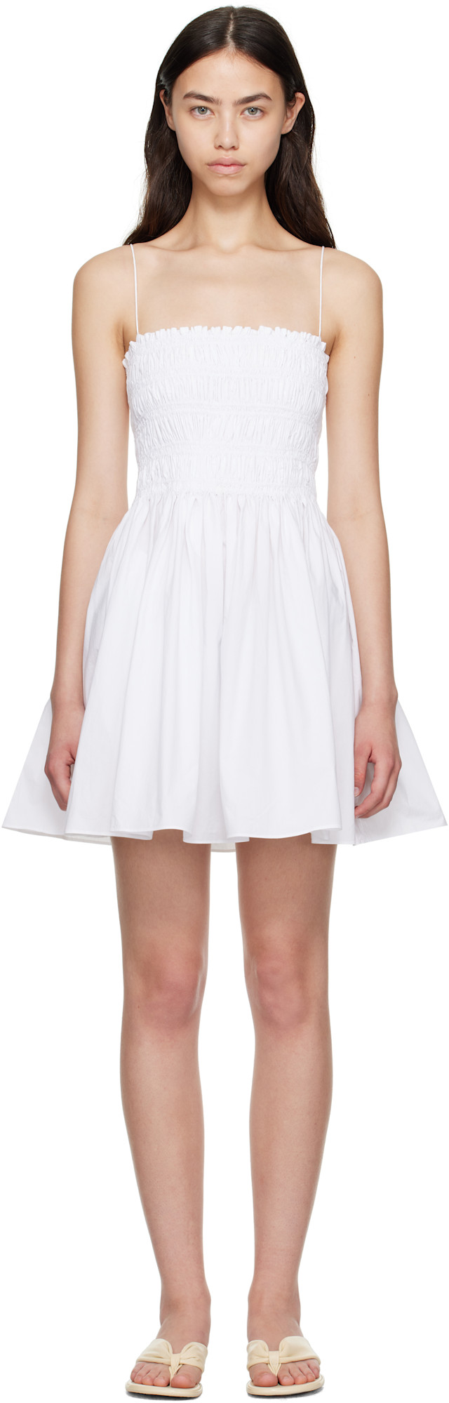 white shirred mini dress Matteau Shirred Bodice Mini Dress - White