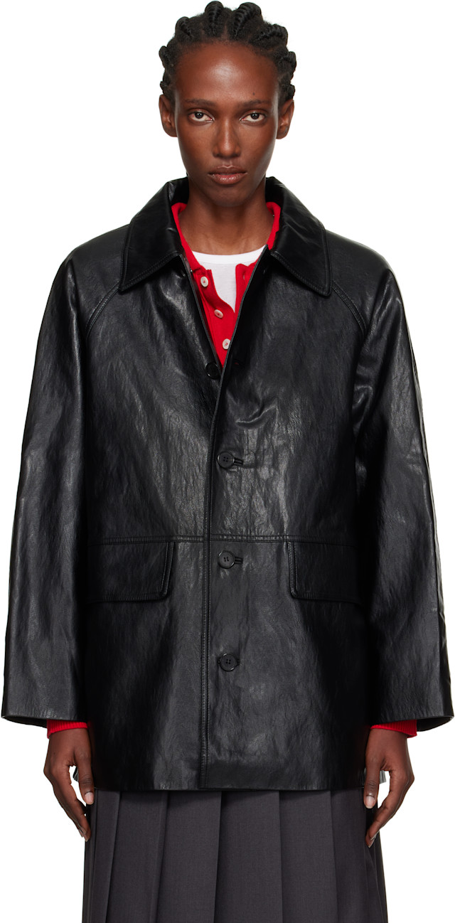 【新品未使用】DUNST OVERSIZED LEATHER レザージャケット Dunst: Black Lily Faux-Leather Half Jacket | SSENSE
