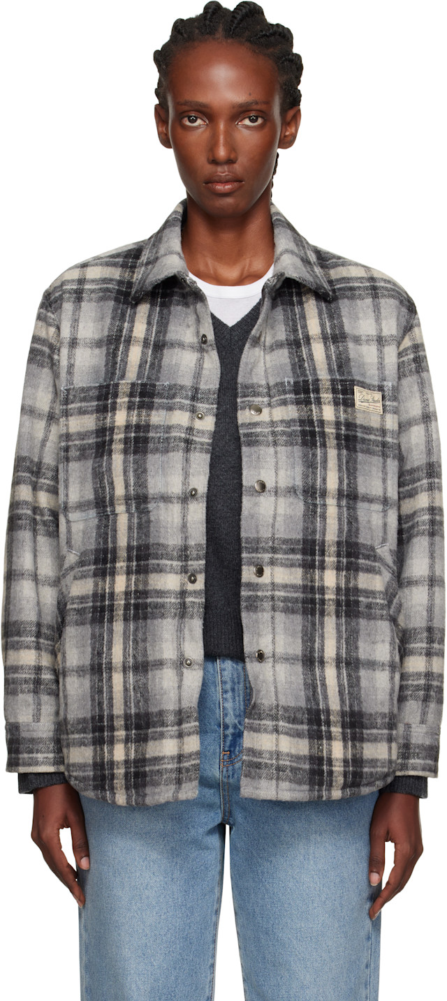 Dunst: Gray Quilted Check Flannel Overshirt | SSENSE