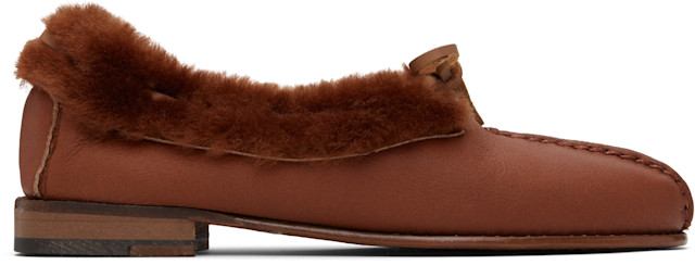 HEREU: Tan Tilla Shearling Loafers | SSENSE