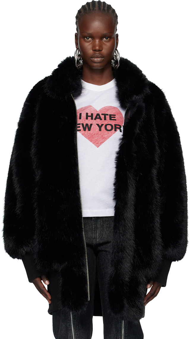VAQUERA: Black Faux-Fur Bomber Coat | SSENSE Canada
