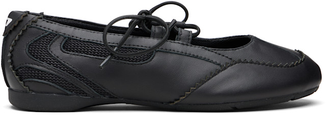 Diesel: Black D-Mile Lace-Up Ballerina Flats | SSENSE