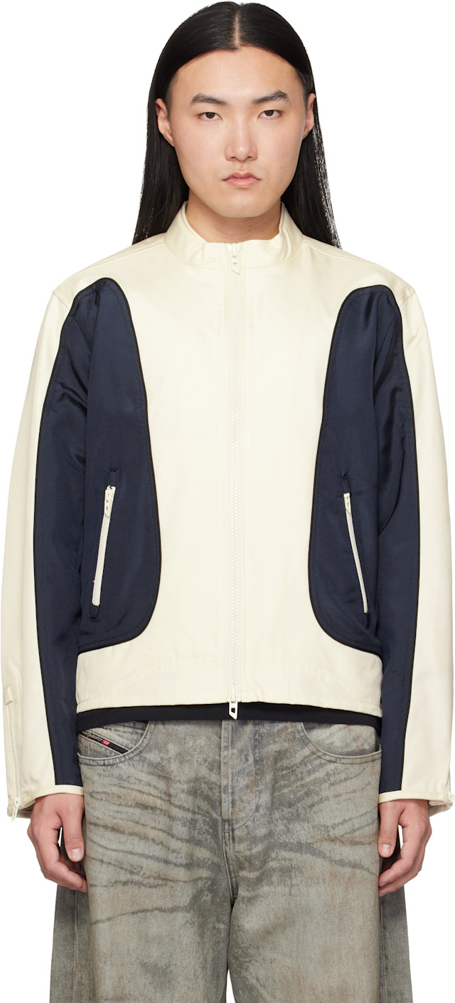 Diesel: Off-White & Navy J-Blink-Wrd Jacket | SSENSE Canada