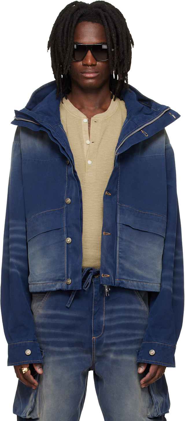 424: Navy Cropped Parka | SSENSE