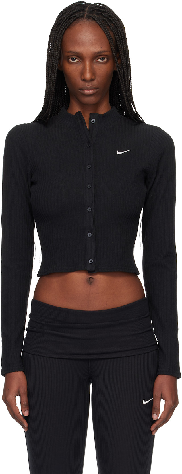 トップス DRAW Round Cut Knit Black Nike: Black Chill Knit Wide Rib Cardigan | SSENSE Canada